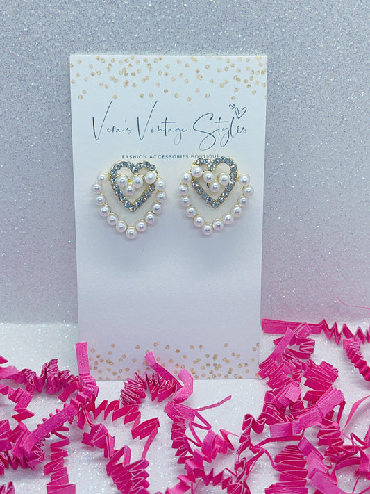 "Essence of Love" Gold Pearl Heart Earrings