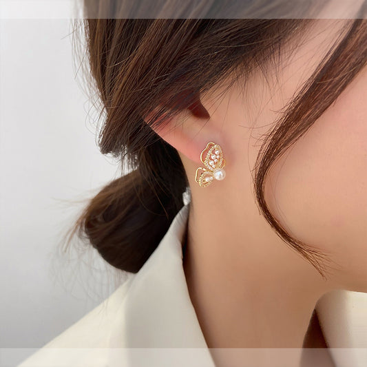 “Delicate Wings” Butterfly Pearl Earrings
